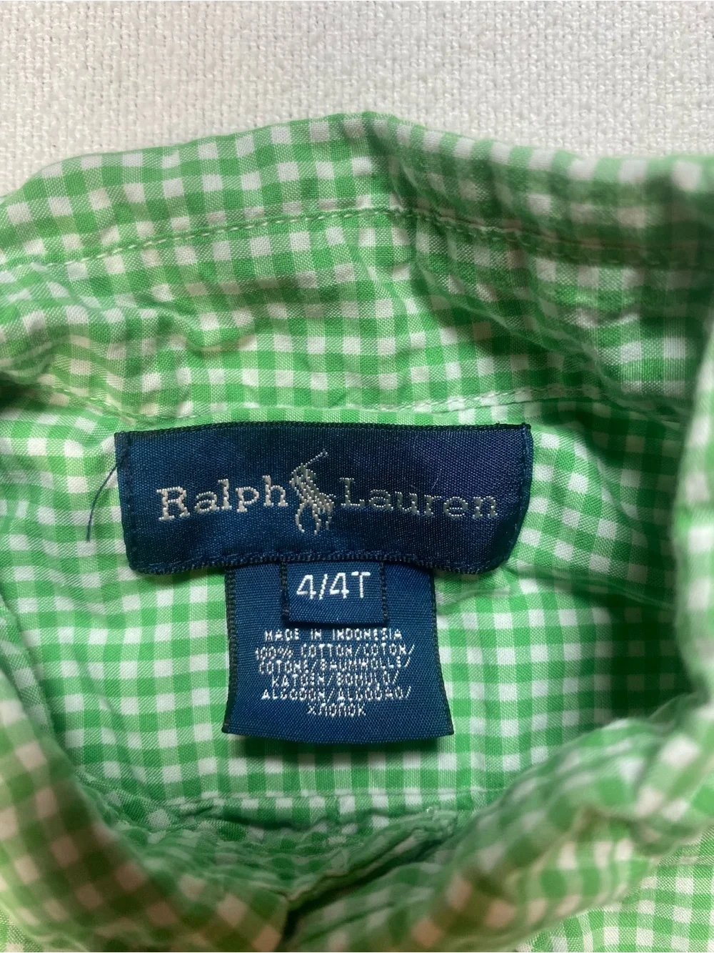 Ralph Lauren Green Gingham Short-Sleeve Button-Down Shirt size 4/4T